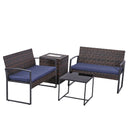 4 Piece Outdoor PE Wicker Furniture Set, Patio Brown Rattan Sectional Sofa Couch with Washable Cushions