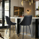 Set of 2 Counter Height Black PU Chairs – Ergonomic Backrest, Gold and Black Metal Legs, Modern Design