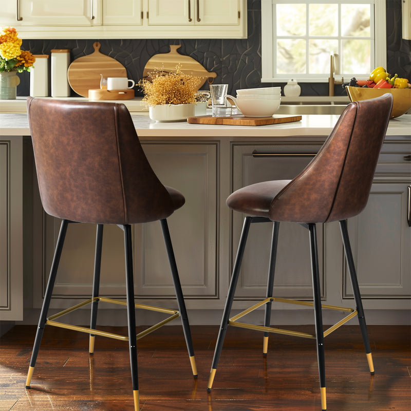 26.8" Counter Barstools Set of 2 -Dark Brown PU Leather