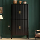 U_STYLE Modern Fluted Wine Cabinet with Glass Display & Stemware Rack, 4-Door Tall Storage Cabinet with Drawer & Adjustable Shelves, Freestanding Sideboard Bar Cabinet for Dining Room, Living Room