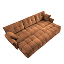 Elegant Textured Chenille 3-Seater Sofa Set with 3 Ottomans and Pillows, Solid Wood Frame, Burnt Orange