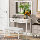 Modern Vanity Desk with Mirror, Adult Makeup Table Set with Stool, Home Office Desk, 2 Large Drawers, White