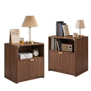 Nightstands Set of 2, Mid Century Modern Bedside Table with Charging Station, Fluted Nightstand with Drawer and Storage, Wood Large Night Stand for Bedroom, Sofa Side, Walnut