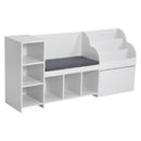 Kids Reading Nook, Wooden Storage Bench with Backrest, Kids Bookshelf & Toy Organizer, Large Toy Box Chest for Playroom, Living Room or Entryway, Easy Assembly, 66.9 x 15.8 x 31.5 in, White