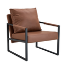 Set of 1 Classic Brown PU Leather and Metal Frame Sofa - Ergonomically Designed, Modern Industrial Style with Durable Metal Frame and Soft Leatherette Cushion