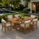 7 Pieces Acacia Wood Outdoor Dining Set s,Modern 6 Chairs  1 Large Table,Dining Furniture Set for Lawn, Backyard, Garden Deck,Poolside,Teak