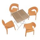 Tropical Orange Polypropylene Single-Side Chair- One-Piece Design for Indoor & Outdoor Use with Modern folding indoor/outdoor multi-functional square table- PP tabletop with metal legs(White, khaki)