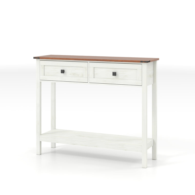 Farmhouse Style Console Table with 2 Drawers and Bottom Storage Shelf in Antique White,Engineed wood