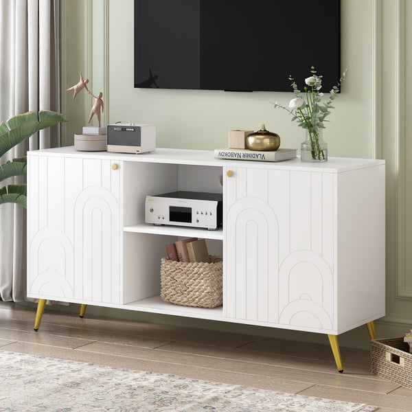 U-Can Modern TV Stand for TVs up to 55 Inches, Entertainment Center Media Console,Adjustable Shelf, Metal Legs, Handles and Anti-tip Device for Living room