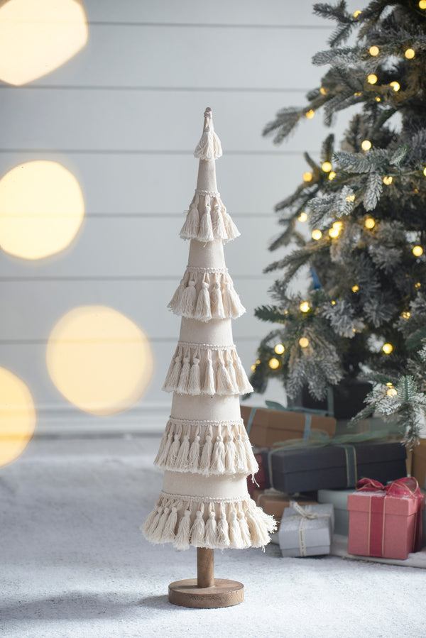 D5.3x22' Fringes Embellished Cone With Wooden Base
