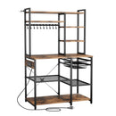 Kitchen Bakers Rack, 5 ft Power Cable Bakers Rack with Power Outlet, Kitchen Stand with X-Shaped Support Bar, 10 S-Shaped Hooks, Coffee Bar Stand for Dishes, Spice Bottles, Built-In Power Strip