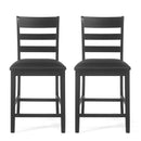 Farmhouse Upholstered Wood Counter Stools, Rustic Charm, Black PU