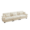 Extra Large 3 Seat Modern Velvet Sofa with Cloud-Like Comfort, Cream Color, Includes Waist and Throw Pillows