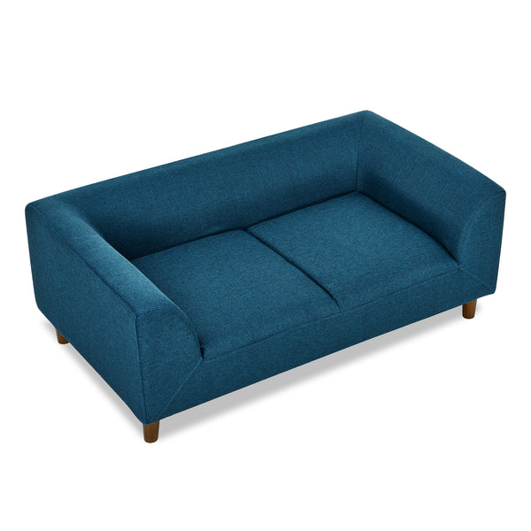 Modern Rectangular Pet Sofa with Backrest and Armrests for Small and Medium Dogs, Soft Cushion - Blue Linen