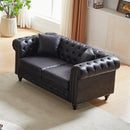 FX 63.5' Contemporary Design chesterfield sofa, Tech Fabric Button Design Living Room Sectional, Button Tufted with Nail Design Arms with 2 Pillows, Upholstered Upholstery and Wooden Legs
