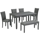 Modern 6-Piece Dining Table Set with Bench and Chairs for Dining Room or Kitchen – Grey