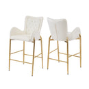 Velvet Counter Height Bar Stools Set of 2 with Golden Legs and Footrests, White, 28.75 inches