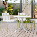 4-Pack Modern Striped Color Block Chairs - Waterproof PP Seat & Sturdy Metal Legs(White & Yellow) with 36 Inch Indoor/Outdoor Modern White Round PP Table