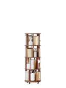 100%Solid Wood Rotating Bookshelf on Wheels, 4 Tier, Round Revolving Bookcase, 360° Spinning Book Shelf Tower for Kids, Narrow Rolling Bookshelves for Small Space, Corner, Bedroom, Office, Walnut
