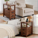 End Table with Charging Station,Side Tables with USB Ports & Outlets,Side Table with 2 Drawers, Small Wood Bedside Table, Small Rustic Side Table, Modern End Table with Drawer