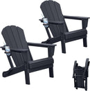 Adirondack Chairs Set of 2, Plastic Adirondack Chair, Adirondack Chairs, HDPE Adirondack Chair, Folding Adirondack Chairs, Outdoor Chairs with Cup Holder for Lawn Patio Deck Fire Pit -Black
