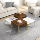 Modern Nesting Coffee Tables Set of 4 -Mid Century Modern Square Living Room Table, Free Adjustable Shape,Versatile and Stylish Accent Furniture for Your Living Room White & Walnut Color