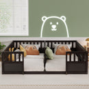 Double Pine wood Twin Floor Bed with Semi-Enclosed Safety Guardrails, Open Entrance,Espresso
