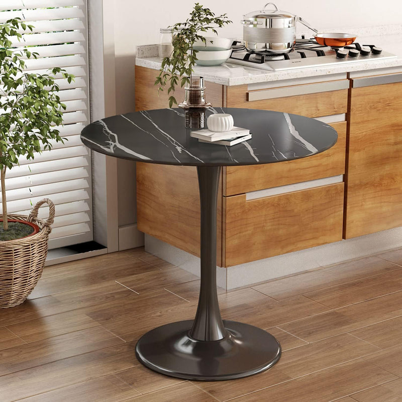 (Black Marble Color)Round Table, Modern Dining Table, Dining Table, MDF Top and Steel Base Tulip Round Kitchen Table, Kitchen Table, Mid Century Coffee Table for Living Room 24 Inch,Oval Dining Table(