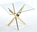 Dining Table with cross metal leg and tempered glass,Modern Space Saving Kitchen Table for Living Room,chrome legs,Square table,golden legs,90x90x75cm