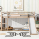 Twin Low Loft Bed with Slide, Ladder, Safety Guardrails, Rubber Wood Twin Loft Bed,Natural