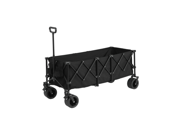 Foldable Extended Wagon with 220lbs Weight Capacity, Heavy Duty 300L Folding Utility Garden Cart with Big All-Terrain Beach Wheels & Drink Holders. Black