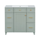 Transitional Green 36-Inch Bathroom Vanity with Ceramic Sink, Solid Wood Frame, Soft Close Doors, Adjustable Shelves, and Hairdryer Storage