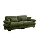 Modern Velvet Large Two-Seater Sofa with Bolstered Armrests and Pillows, Olive Green