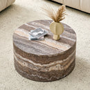 Cave stone patterned MDF round coffee table, 23.6 inches in diameter x 11.8 inches in height, MDF material living room furniture. Suitable for industrial style or minimalist living rooms.