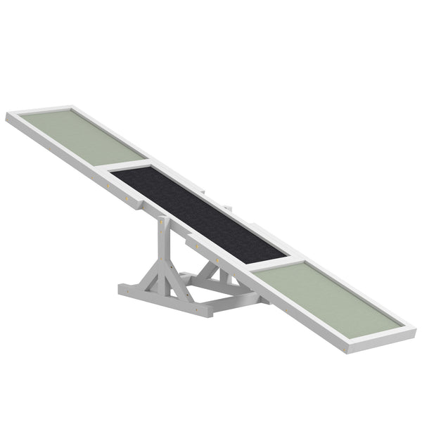 PawHut Wooden Dog Agility Seesaw for Training and Exercise, Platform Equipment Run Game Toy, Weather Resistant Pet Supplies, 71' L x 12' W x 12' H, White