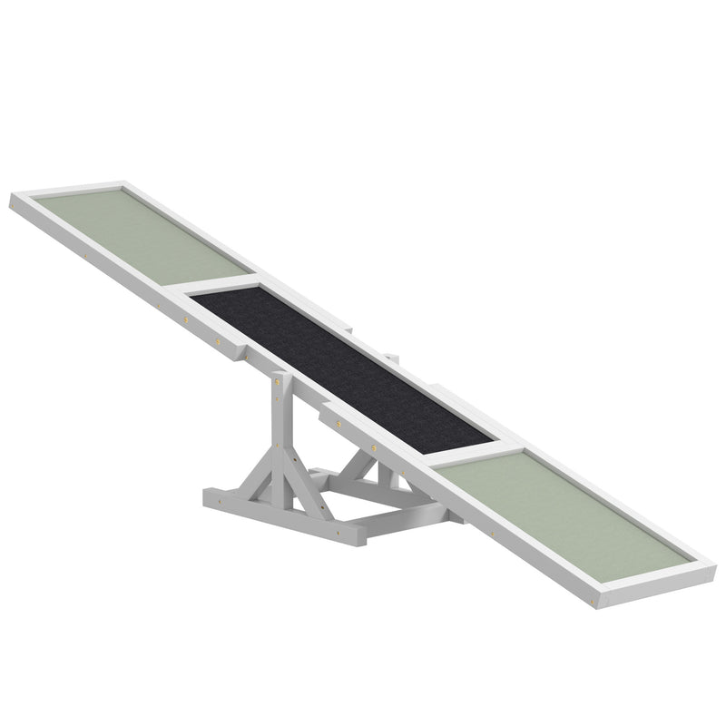 PawHut Wooden Dog Agility Seesaw for Training and Exercise, Platform Equipment Run Game Toy, Weather Resistant Pet Supplies, 71' L x 12' W x 12' H, White