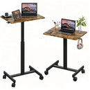 26'×19' Brown_Black Middle Column Mobile Height Adjustable Desk, Gas Spring Height Regulation, Lockable Universal Casters, With Headphone Hook, Mini Desk