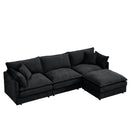 Modular L-Shaped Sectional Sofa, 3-Seater Comfy Cloud Couch with Movable Ottoman, Black Chenille, 102 Inch