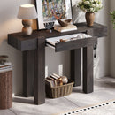TREXM Rustic Minimalist Console Table with Hidden Drawer, Side Power Outlet,Wood Entryway Table for Entryways, Living Rooms and Home Offices(Espresso)