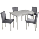 5PCs Wooden Dining Table Set, Kitchen Table Set with A Rectangular Table and 4 Upholstered Chairs, Wooden Dining Room Table with Crystal Decoration and Chairs Set, Silver Grey