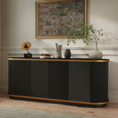 63' Diagonal Fluted Sideboard Cabinet with Storage, 4-Door Buffet Credenza TV Stand with Gold Trim, Black Faux Marble-Top Console Table, Modern Storage Cabinet for Dining Room, Living Room, Black