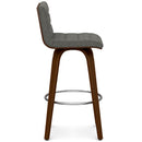 Roland Mid Century Modern Swivel Bar Stool in Gray with Wood and Metal Frame, Upholstered in Linen Look Fabric