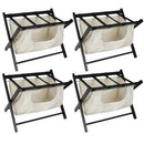 Hofitlead Wooden Luggage Rack, Folding Luggage Rack Suitcase Stand with Storage Shelf for Home Guest Room Bedroom Hotel,Black,4 PCS