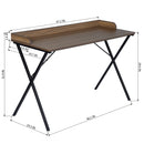 Modern X-Leg Desk with Raised Back Edge - Brown Wood & Black Metal Frame