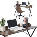 Modern X-Leg Desk with Raised Back Edge - Brown Wood & Black Metal Frame