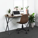 Modern X-Leg Desk with Raised Back Edge - Brown Wood & Black Metal Frame