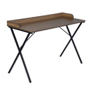 Modern X-Leg Desk with Raised Back Edge - Brown Wood & Black Metal Frame