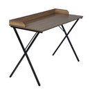 Modern X-Leg Desk with Raised Back Edge - Brown Wood & Black Metal Frame