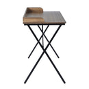 Modern X-Leg Desk with Raised Back Edge - Brown Wood & Black Metal Frame