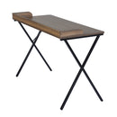 Modern X-Leg Desk with Raised Back Edge - Brown Wood & Black Metal Frame